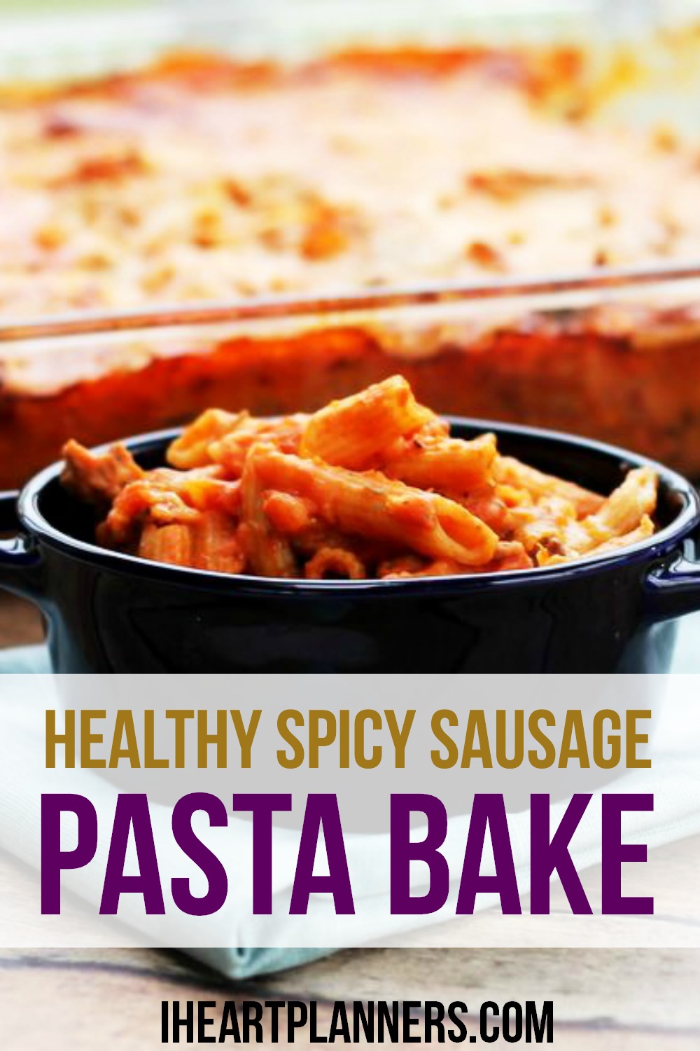 Quick, easy, and healthy spicy sausage pasta bake. Save time by using pre cooked turkey sausage crumbles and not boiling the noodles before baking. Tasty and easy to make!