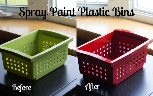 Unify your plastic bins by spray painting them!