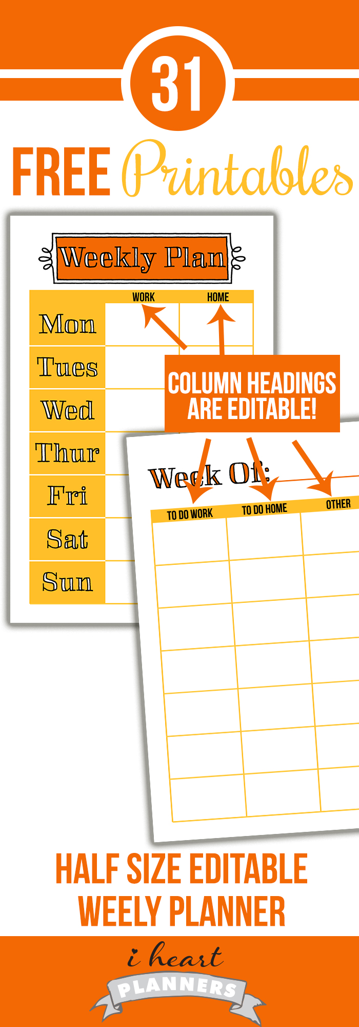 Editable weekly planner printable - you can edit each column to suit your needs! This is half letter size to fit well in junior discbound planners, A5 filofax planners, and more.