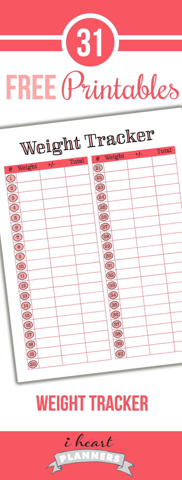 Weekly weight tracker printable