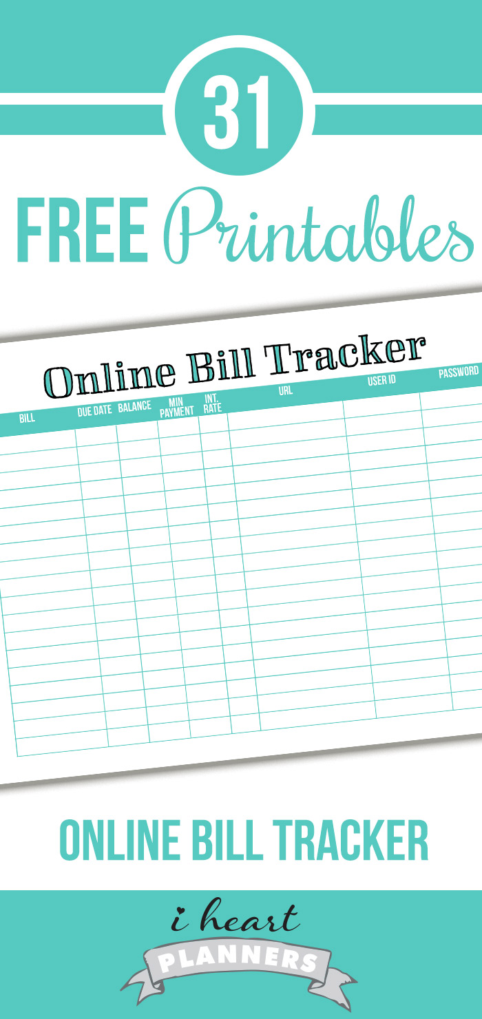 FREE Online Bill Tracker Printable