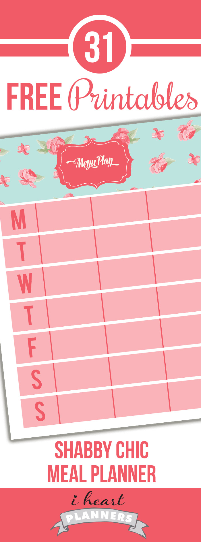 FREE Weekly Menu Planner in a shabby chic style