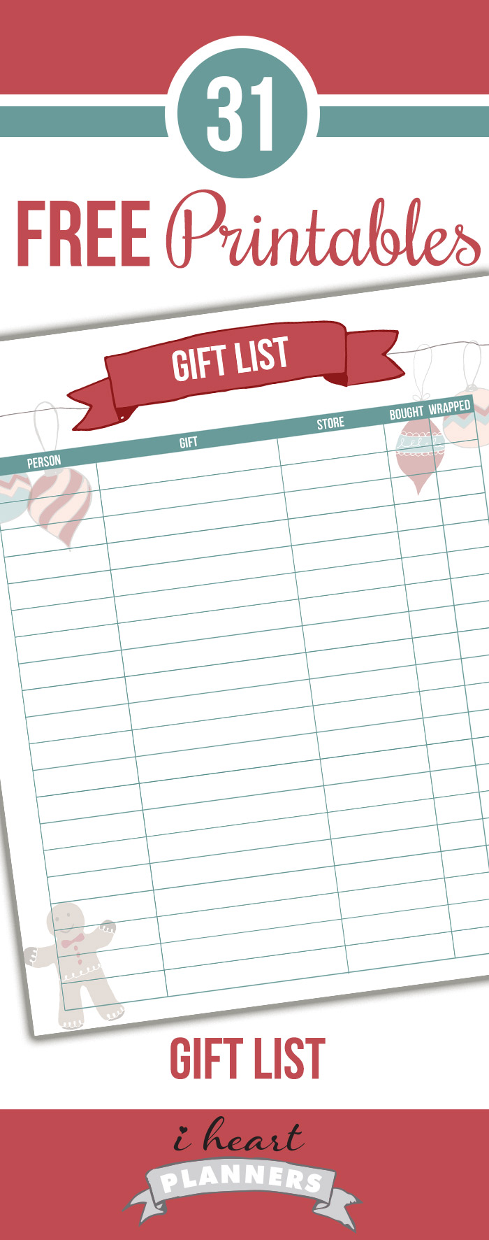 Free gift tracker printable - great way to keep track of all the holiday gifts that you need to purchase and wrap.