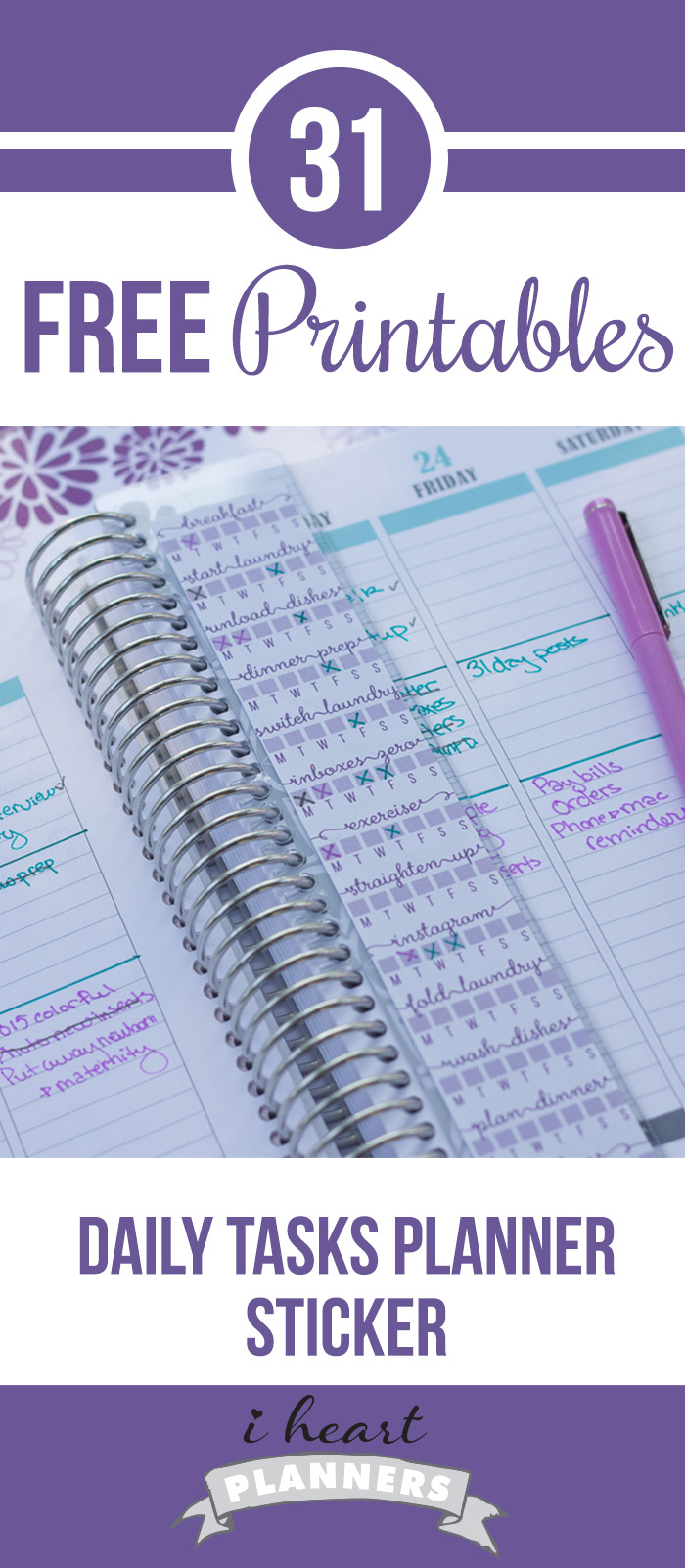 Free printable daily checklist printable for life planners. I use it on an Erin Condren bookmark that fits perfectly in my Plum Paper planner.