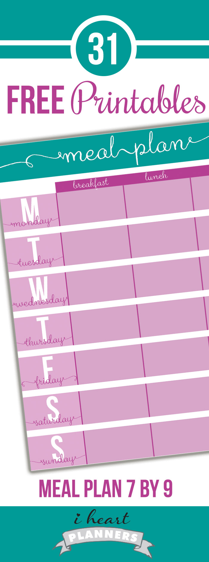 Free printable menu planner to go in life planners (like Erin Condren or Plum Paper). It prints on regular letter paper and has crop marks so you can trim to it to size. (It perfectly matches the size of the Erin Condren/Plum Paper planners). Then you can use coil clips to put it in your planner.