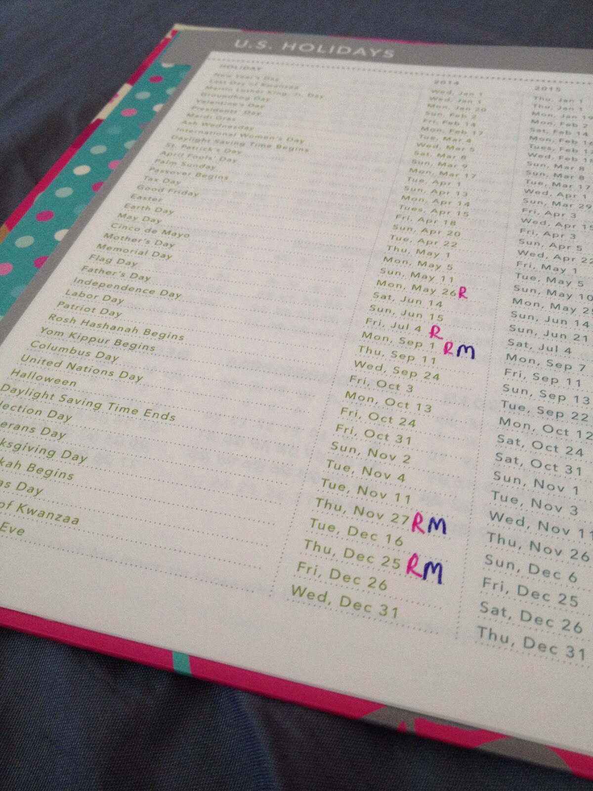 List of Holidays in Remie's Planner Peek Tour