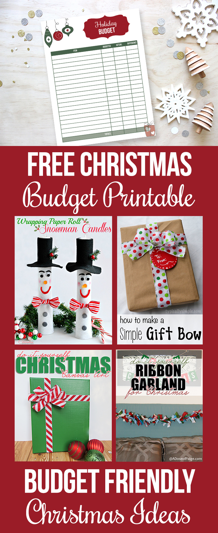 Free Christmas budget printable and frugal Christmas gift and decor ideas.