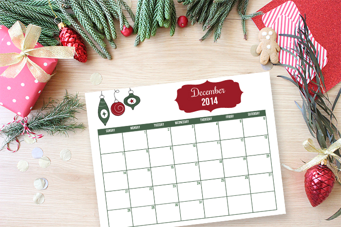 Free Printable December monthly calendar for holiday planning.