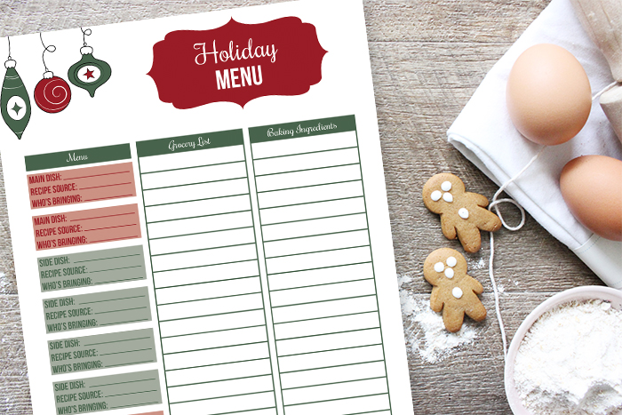 Free Holiday Menu Planner Printable and Grocery List