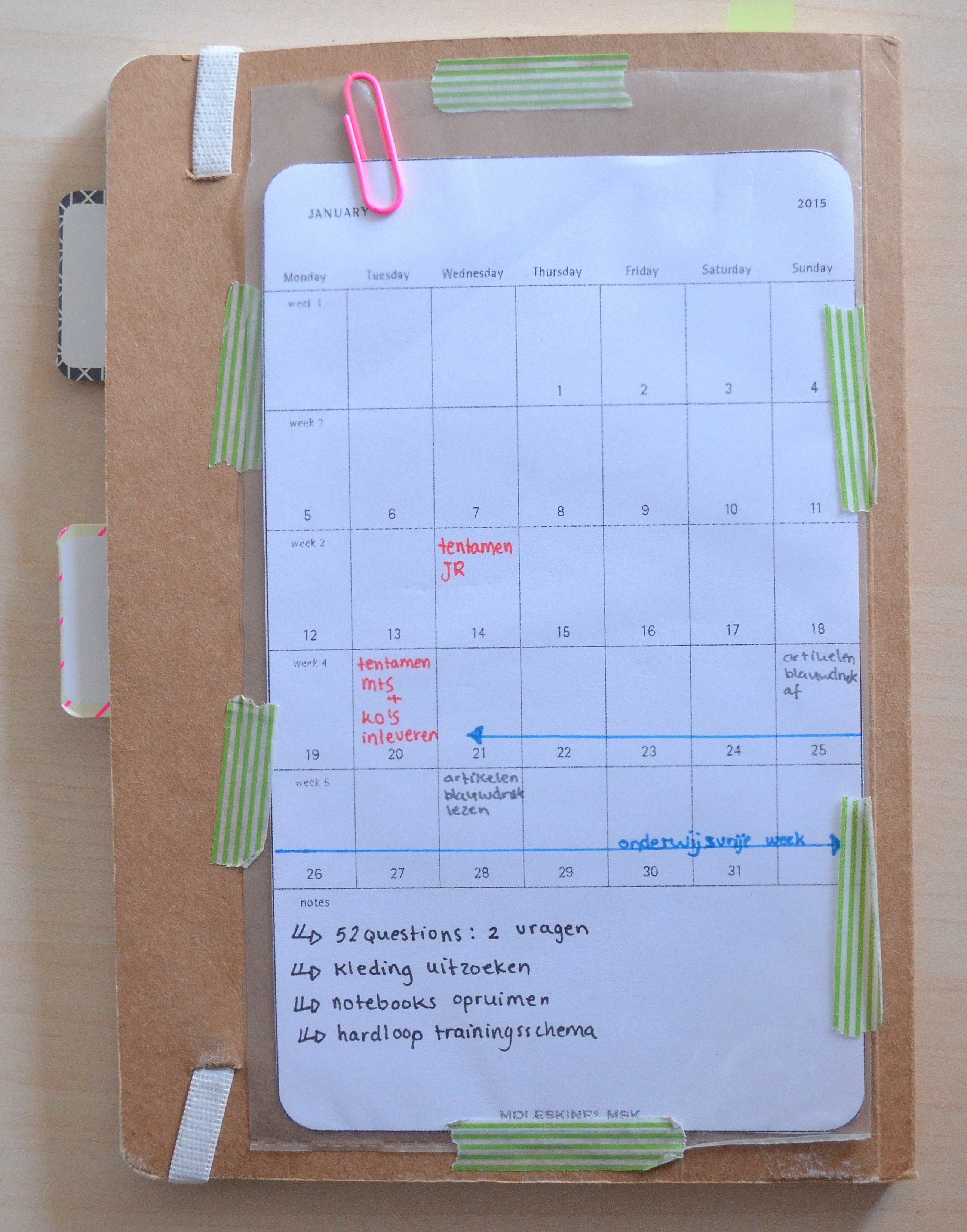 Back of Planner Used for an Overview of the Month