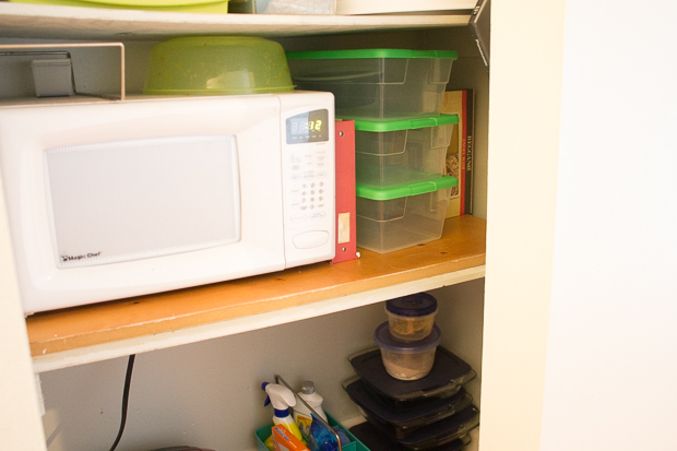 Microwave in the pantry so it doesn't take up valuable counter space
