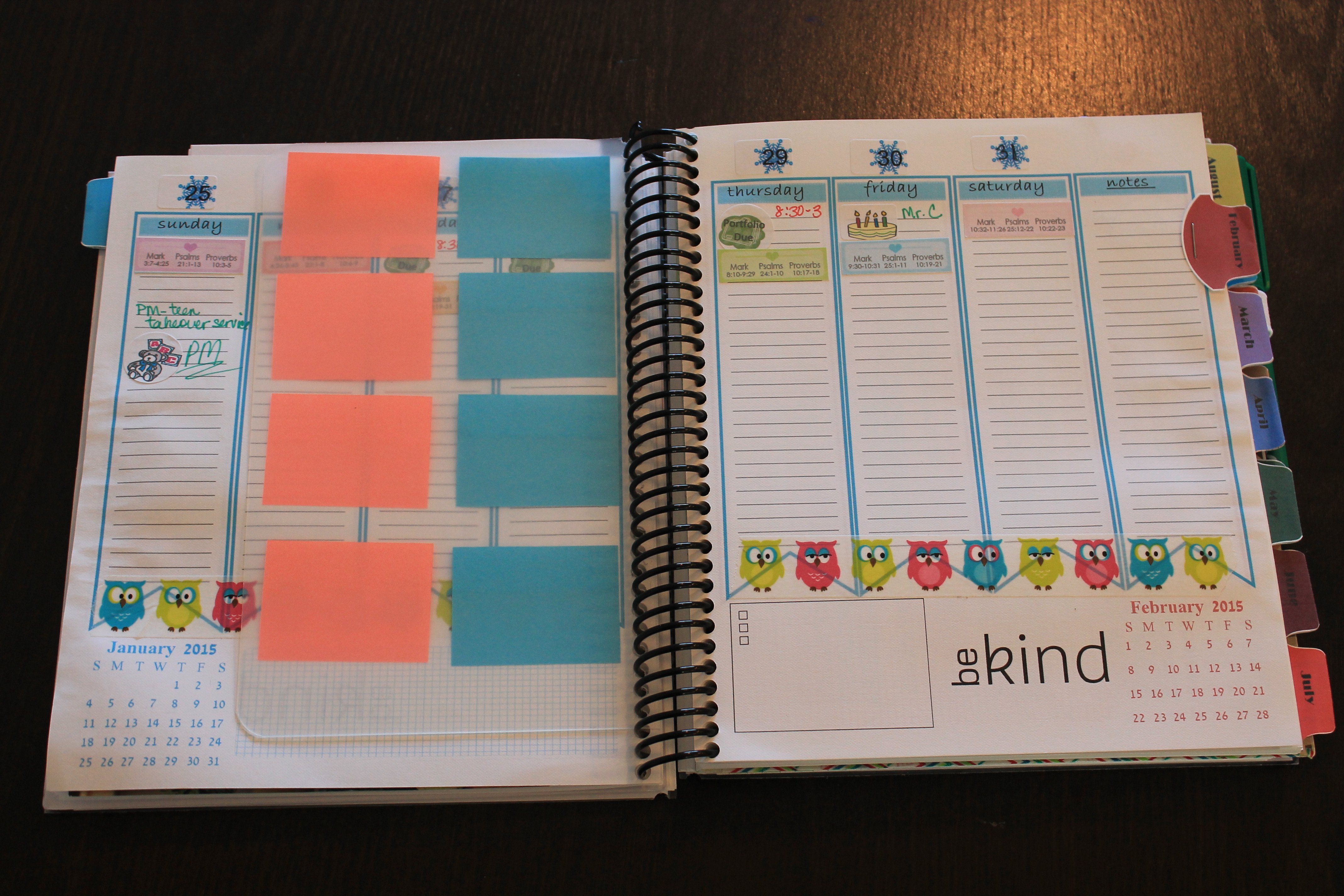 Kristen's Planner using stickers and washi tape