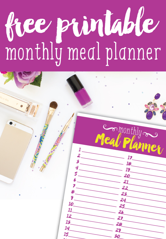 Free printable monthly meal planner