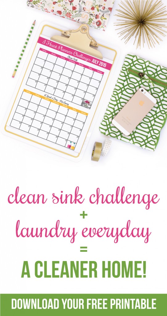 Cute printable to do a clean sink challenge and a laundry challenge - great way to stay motivated!