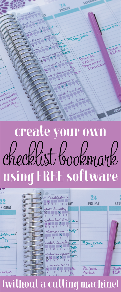 How to create your own planner checklist sticker. You can create planner stickers for free using the free version of Silhouette Studio and just printing it. This checklist bookmark doesn't require a cutting machine at all.