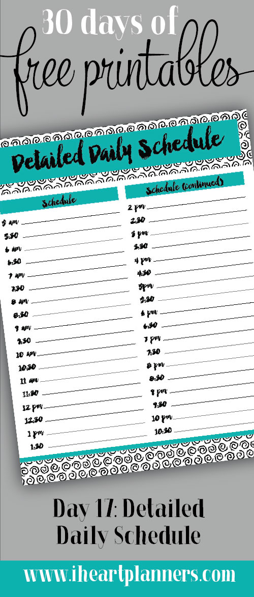 Day 17 - free printable - daily schedule