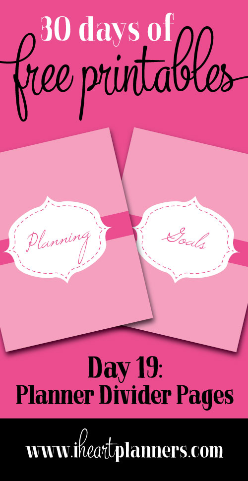 free printables - planner divider pages - pink - planning - goals - kitchen - lists