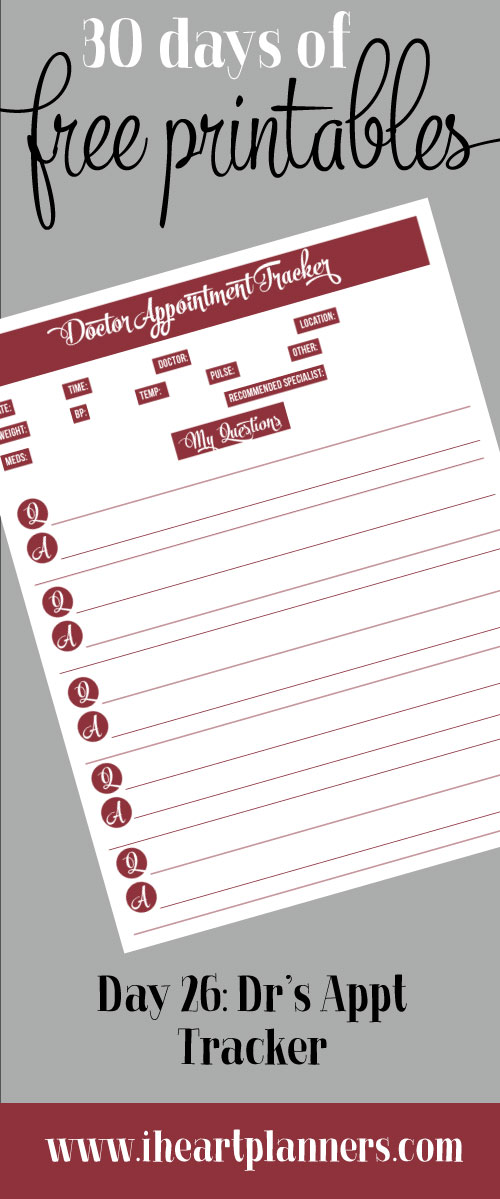 free printable: doctors appointment tracker: full size