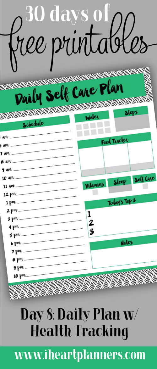 Free Printable: Daily planning page with health tracking (includes step tracking, sleep, water tracking, etc)