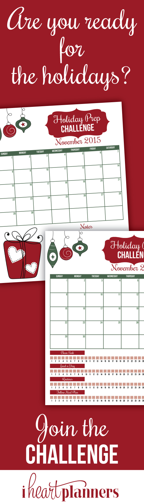 Join us for the holiday prep challenge and get organized for the holidays. Avoid the last minute Christmas rush this year!