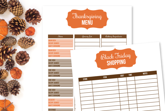 Printable Thanksgiving Menu Planner and Black Friday Shopping List