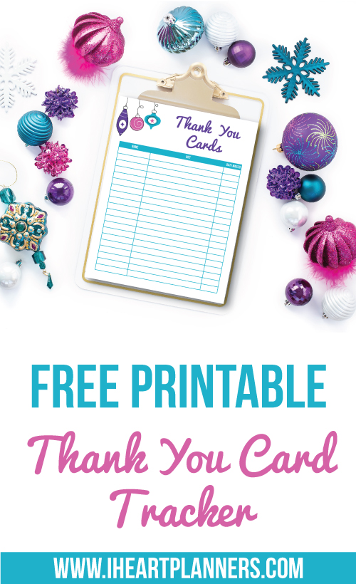 Free printable thank you card tracker! Don't forget to send thank you notes for your Christmas gifts this year.