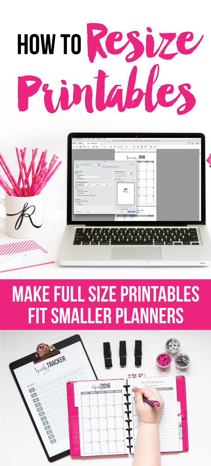 It is possible to resize full size printables to fit in smaller planners! I'll walk you through exactly how to do it in a video tutorial. That way you can take any printable and shrink it down to fit on a smaller page.