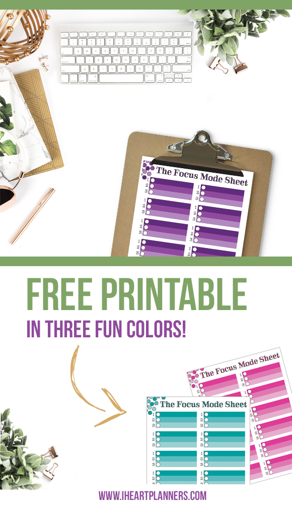 When I have an overwhelmingly long to do list and I don't know where to start, I like to focus on just the next three things. I've got a free printable download for you in 3 color options to help you focus too! - iheartplanners.com