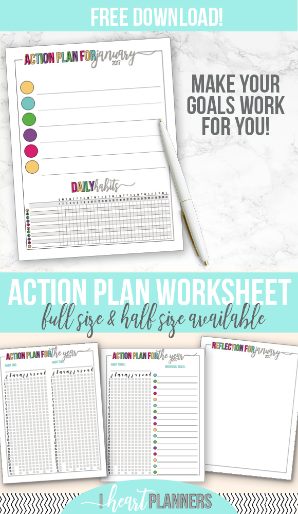 Now it’s time to put all our prep work into an action plan! This is the third and final part of the goal setting series. Free worksheet download available in full size and half size. - www.iheartplanners.com
