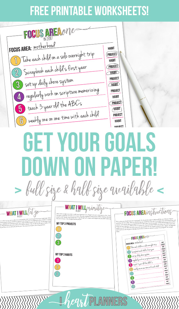 Sharing with you how to make some concrete goals out of the brainstorming and reflecting from last week. Free printable worksheets available in full size and half size. www.iheartplanners.com