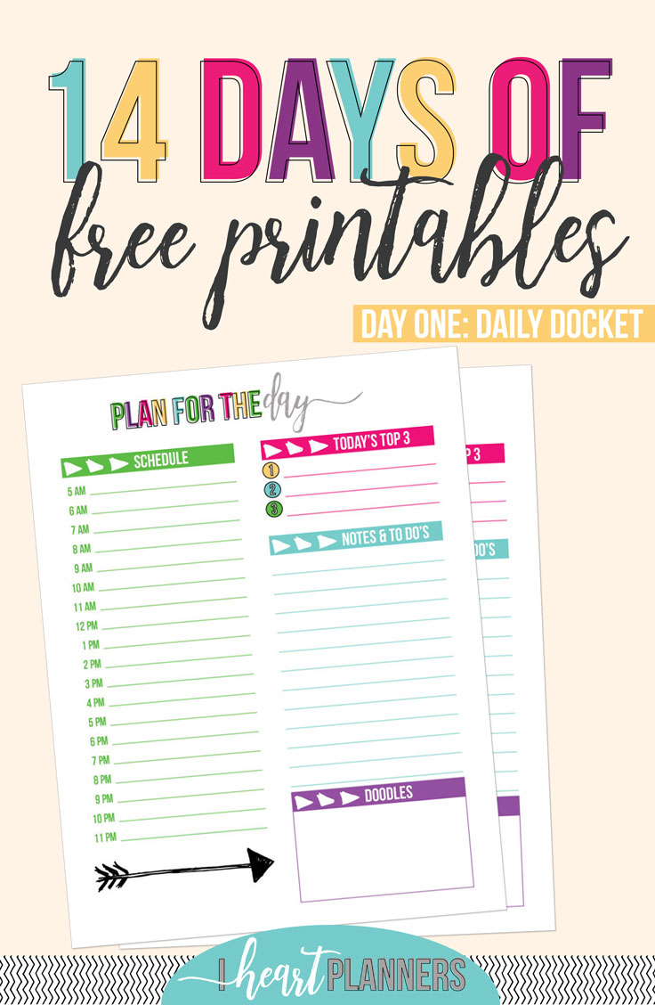 Day One: Daily Docket - At times when I've gotten off track with planning, I like to start back with just a simple daily docket simply planning one day at a time. Get this and 13 more FREE printables from iheartplanners.com