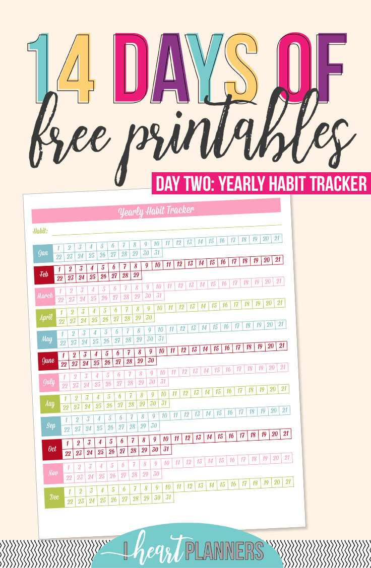 Welcome to day 2 of 14 days of free printables! Today’s printable is a full page yearly habit tracker from the original edition of the Sweet Life Planner. Even though the original Lollipop edition the first set of printables I ever sold back in 2012, it's still one of our most popular and most downloaded items in the Sweet Life Society. Get all the details at iheartplanners.com