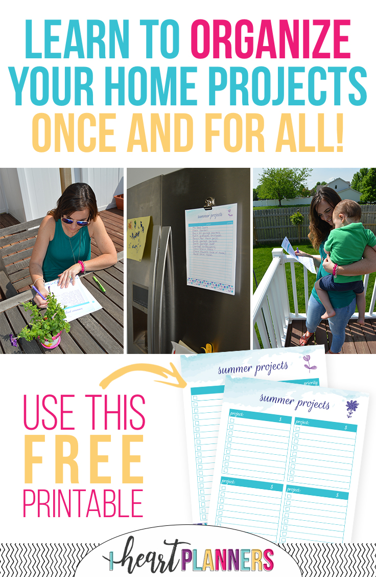 It's time to start those DIY summer projects! Learn how to organize your home projects with a free printable. Use this to complete all the projects on your to do list! - iheartplanners.com