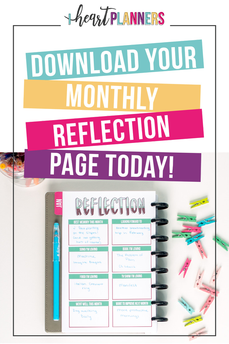 Free planner printables every month! Check out the brand new page added to the 2019 monthly printable pack: the reflection page!