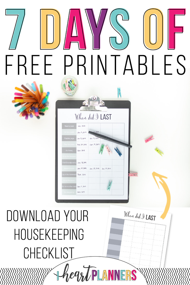 7 days of free printables - housekeeping checklist printable