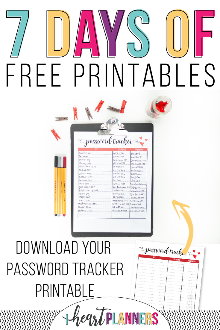 7 days of free printables - password tracker printable