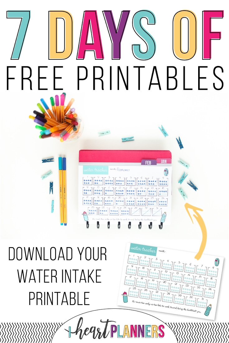 7 days of free printables - water intake tracker printable