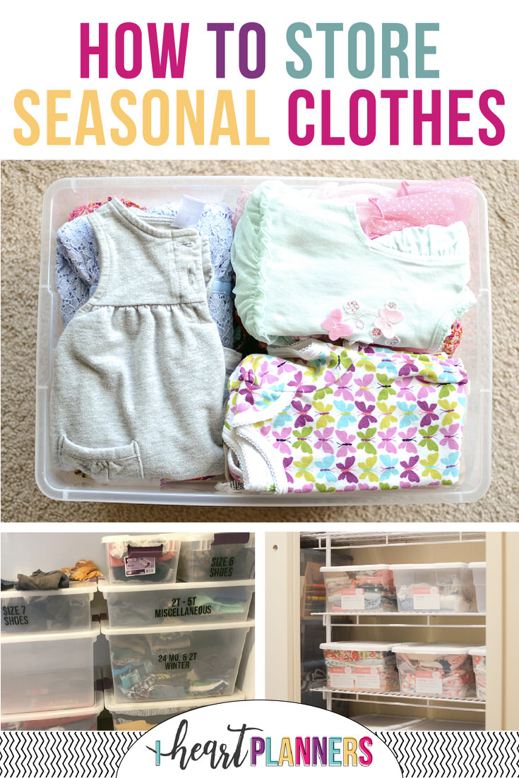 Some great tips and ideas for how to store seasonal clothes - for both kids and adults to avoid closet clutter. Keep your off season clothes organized will help make it easier to choose what to wear each day.